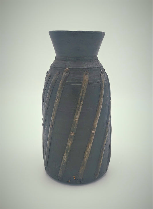 Indian Wood and Metal Vase